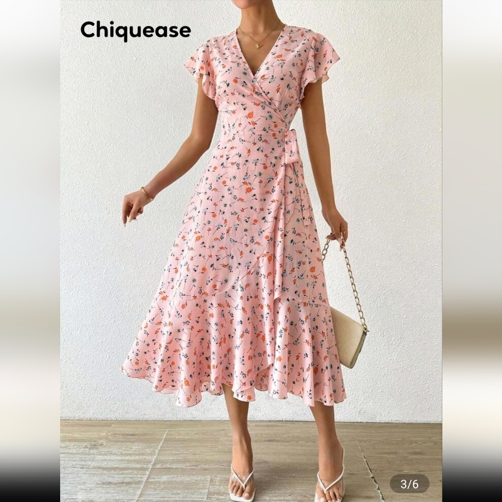 Pink Floral Wrap Dress